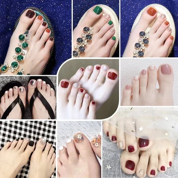 

24pcs UV Sealing Layer Fake ToeNails with Nail Glue Glitter Rhinestone False Nail Tips Artificial Waterproof Wearable Toenails