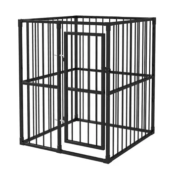 

Heavy-Duty Outdoor Dog Kennel Big Ventilation Easy Assembly Black Steel Lockable Latch System Play Exercise Train Keep Safe