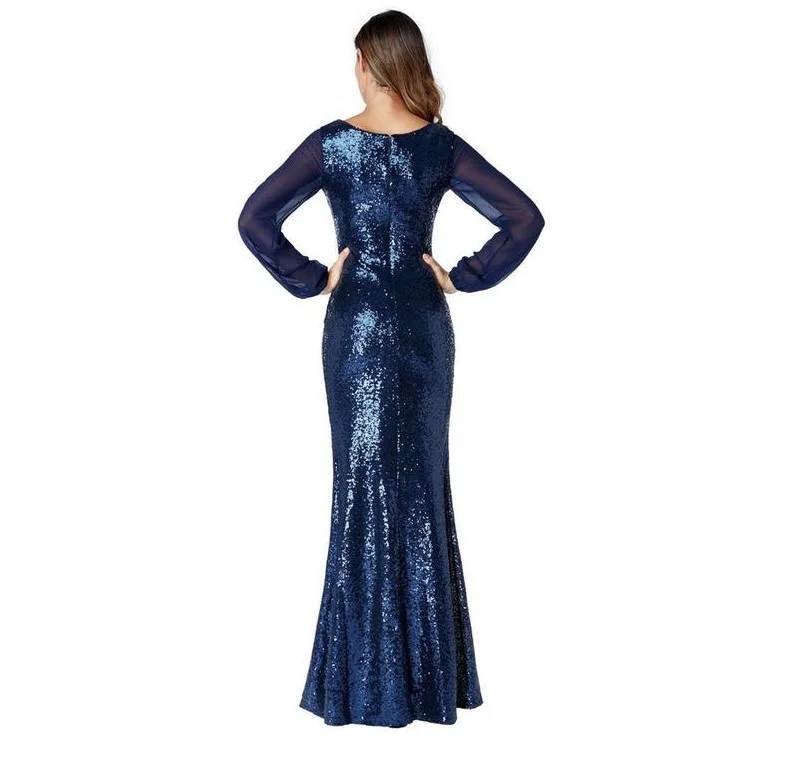 Sequin Mesh Сексуальное Женское платье размера плюс, осень, v-образный вырез, прозрачный шифон, рукав, макси платье, элегантное лоскутное платье для женщин