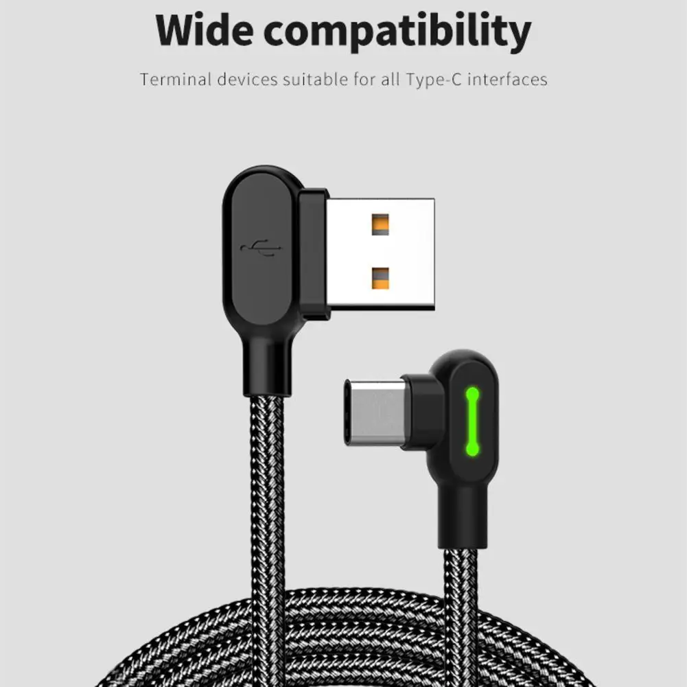90 градусов угол нейлон микро Usb кабель короткий длинный телефон светодиодный светильник кабель для зарядки для Xiaomi huawei samsung игровые провода 2 метра