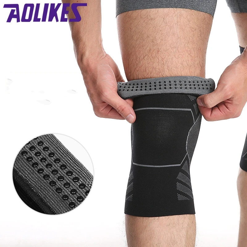 AOLIKES 1 шт. эластичный трикотажный нейлоновый корсет ДЛЯ ФИТНЕССА бесшовные манжеты наколенники силиконовый нескользящий спортивный коленный протектор компрессия