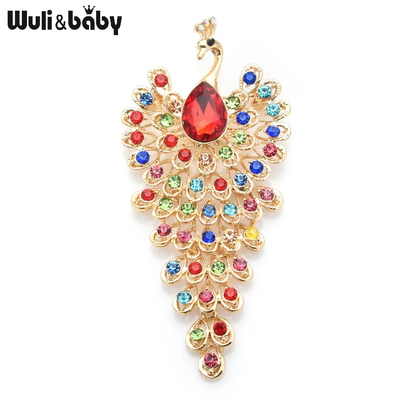 Wuli&baby Big Rhinestone Peacock Bird Brooches animal brooch pin brooches clothing brooch fashion brooch set personalized brooches art brooches acrylic brooches metal brooches Women Beauty 3-color Bird Animal Weddings Party Office Brooch Pins Gifts