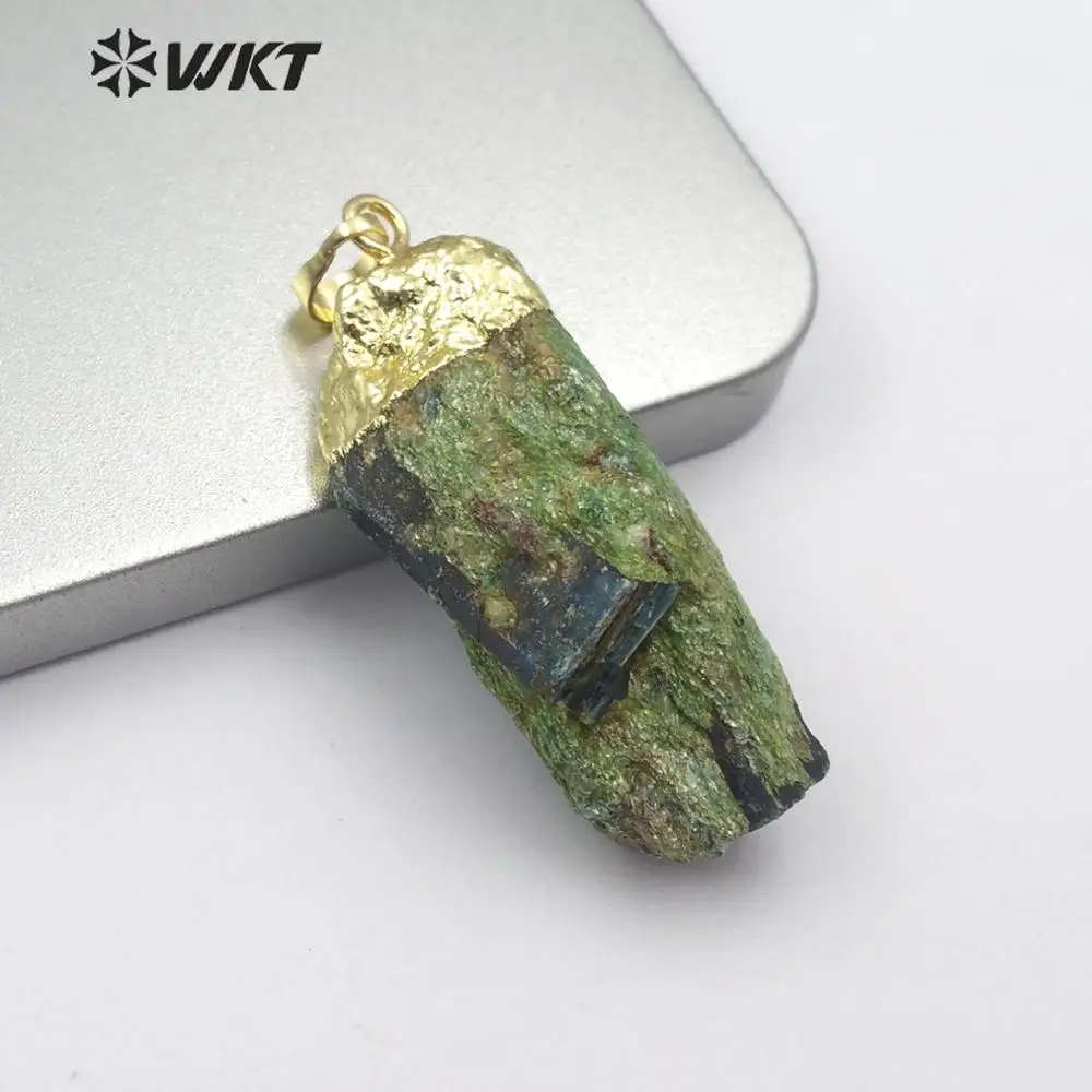 

WT-P1465 natural green raw kynatite stone Pendant irregular shape gold Pendant handmade Connector women Jewelry Necklace