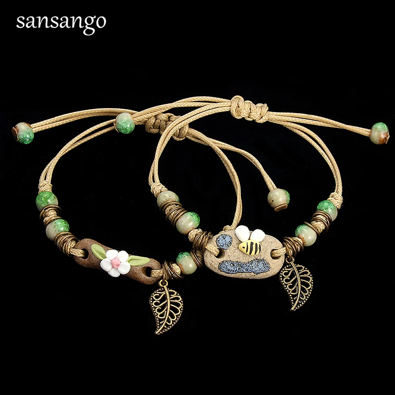 Новое поступление женские браслеты браслет с керамическими бусинами ручной работы оригинальность китайский стиль украшают штучные ювелирные изделия