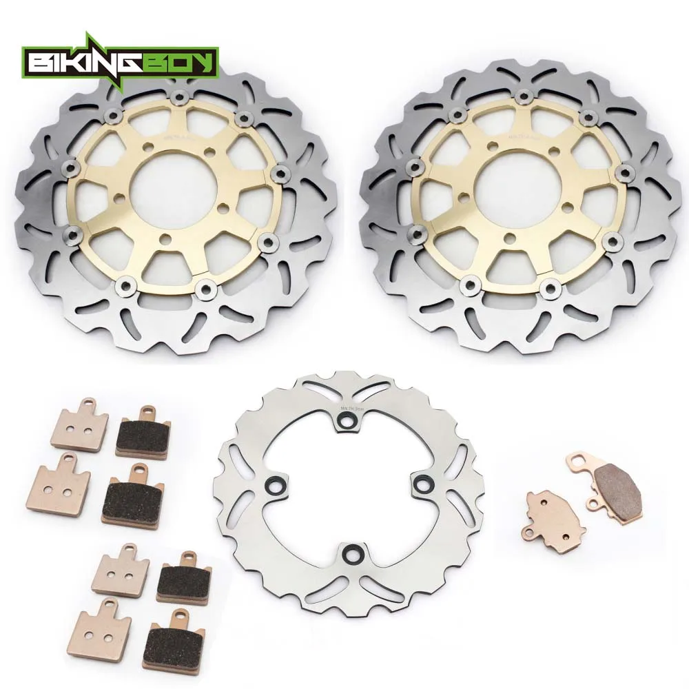 Wavy Gold BIKINGBOY для KAWASAKI ZX6R ниндзя ZX600 2007 2008 2009 2010 2011 2012 Круглый/волнистые спереди и сзади тормозные диски роторы колодки - Цвет: Wavy Gold