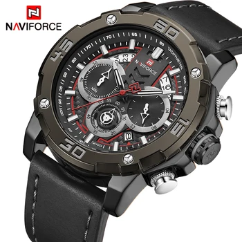 

2020NAVIFORCE Brand Mens Watches Sports Chronograph Waterproof Quartz Watch Men Leather Date Wrist Watches Clock Relogio Masculi