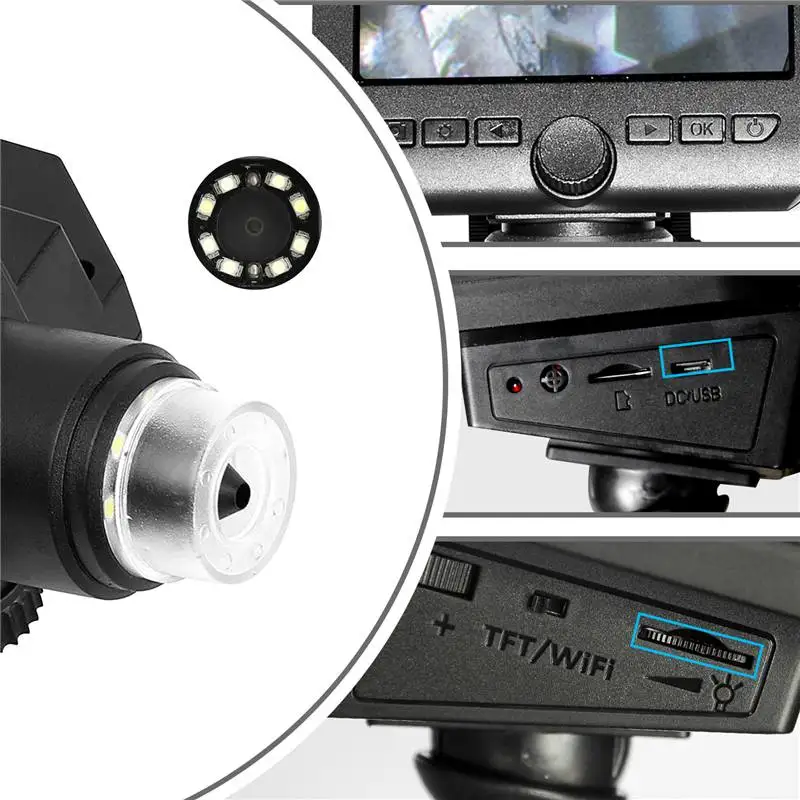 500x электронный usb-камера с микрофоном 4,3 дюймов HD 1080P ЖК-дисплей микроскоп с экраном с 8 светодиодный свет металлический кронштейн
