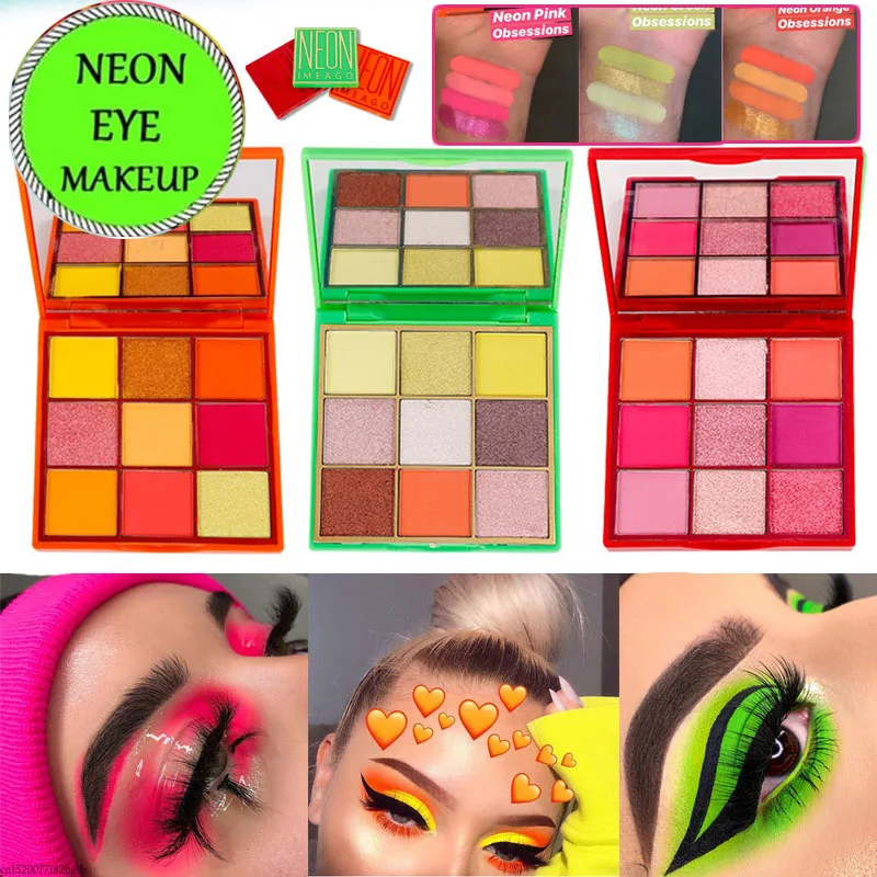 

9 Colors NEON Eyeshadow Pallete Long lasting Matte Glitter Eye Shadow Palette Waterproof Luminous Radiant Eye Nude Pigment