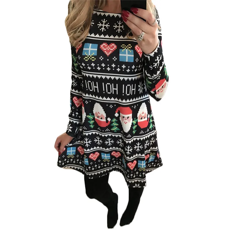 

Large Size Casual A-line Dress Women 2019 New Autumn Long Sleeve Cute Sweet Cartoon Print Christmas Parent-child Dress Plus Size