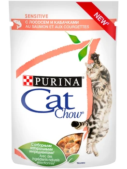 

CAT CHOW CAT CHOW SENSITIVE for adult cats with sensitive digestion with salmon and zucchini in the sauce 85 gr