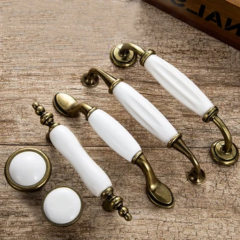 White Ceramic Door Handles European Antique Furniture Handles Drawer Pulls Kitchen Cabinet Knobs and Handles