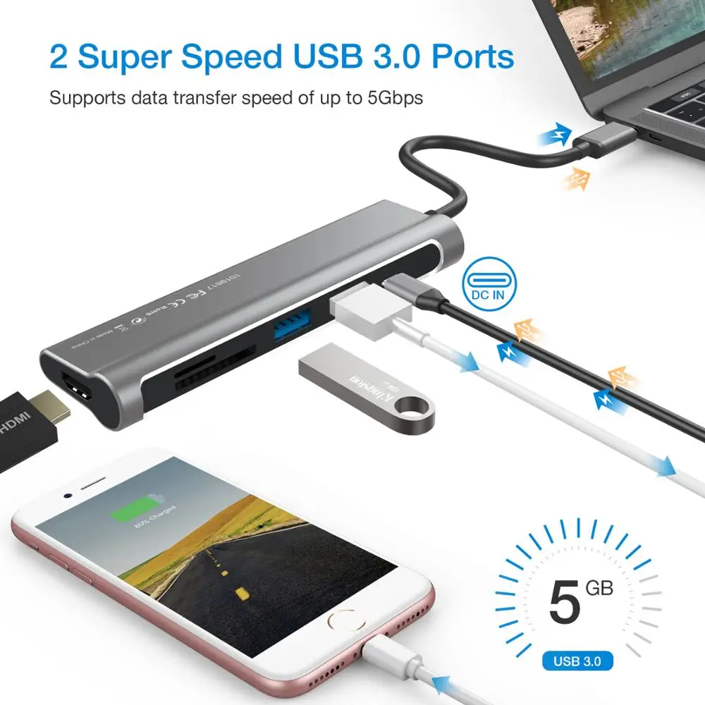 Usb концентратор DZLST Type C к USB 3 0 HDMI кардридер PD Зарядка для MacBook Samsung Galaxy S9/S8 Huawei P20 Pro
