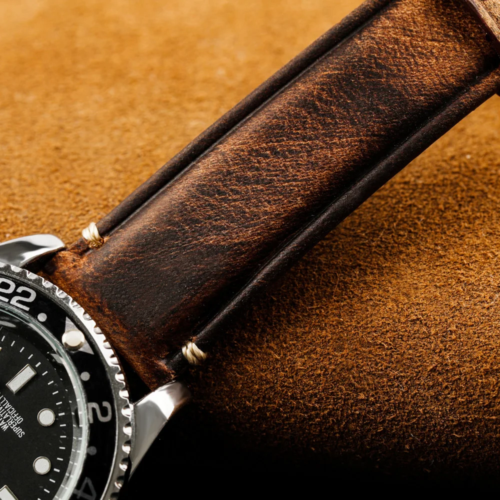 Vintage Handmade Calf Leather Watchband - Soft Men's Bracelet Strap