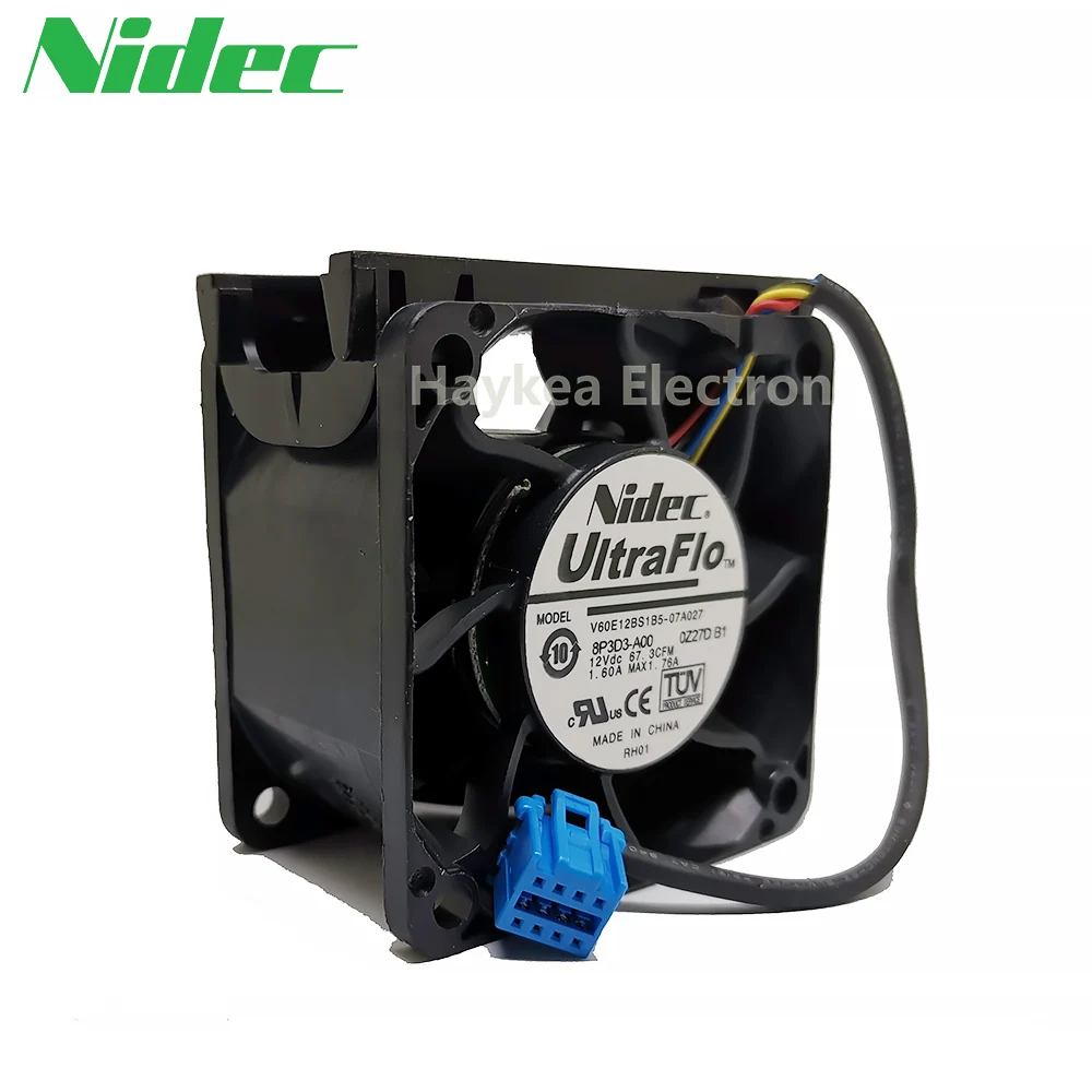 Original For Nidec V60E12BS1B5-07A027 6038 violent fan 12V 1.60A 4-Pin 60*60*38mm Server  cooler