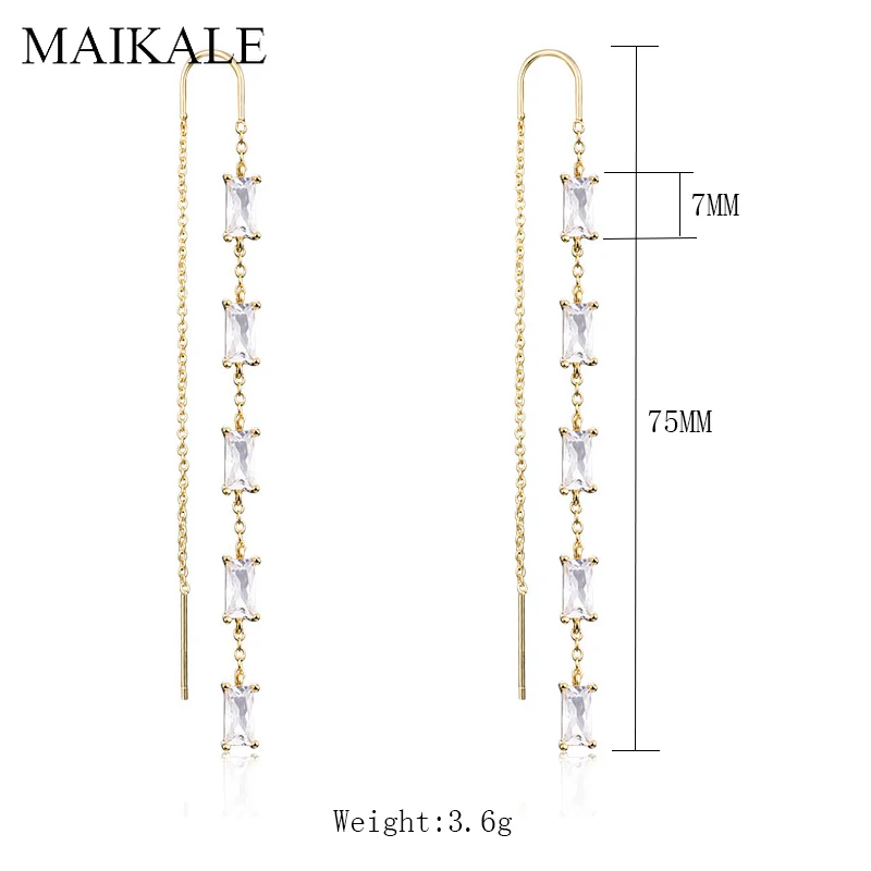 Женские длинные серьги-подвески MAIKALE, модные висячие серьги с квадратным фианитом на медной цепочке, ювелирные изделия для свадебной вечеринки