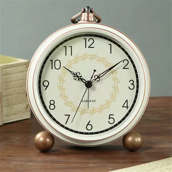 

Retro Metal Alarm Clock Nostalgia Hanging Clock Student Bedside Mute Movement Table Clocks Bedroom Decoration