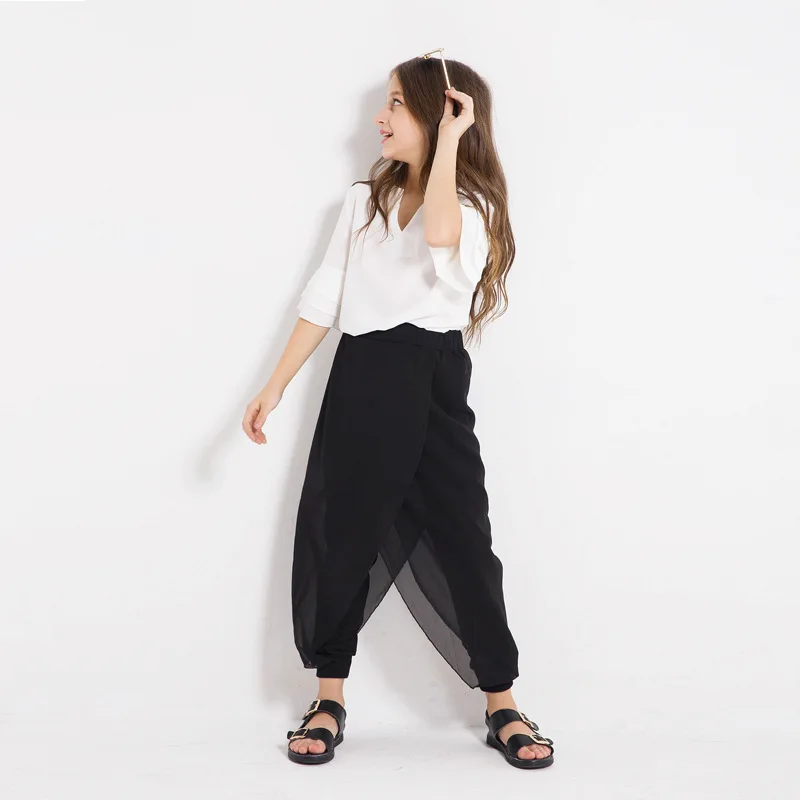 

Girl'S Suit 2019 New Style Big Boy Pants Tops Two-Piece Chiffon INS AliExpress Model Photo Shoot 16