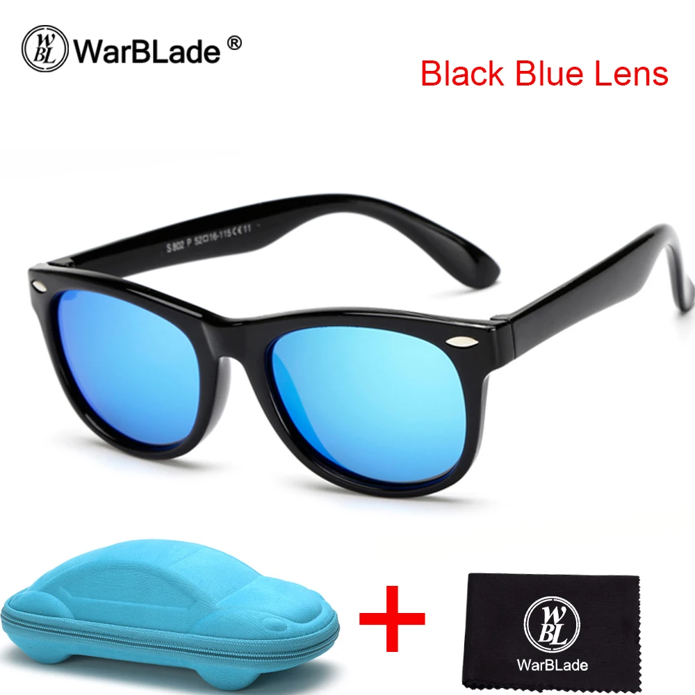 black blue lens WarBLade Новые поляризованные солнцезащитные очки для детей для безопасности ребенка Покрытие солнцезащитные очки UV400 очки для мальчиков и девочек с футляром - Цвет линз: black blue lens