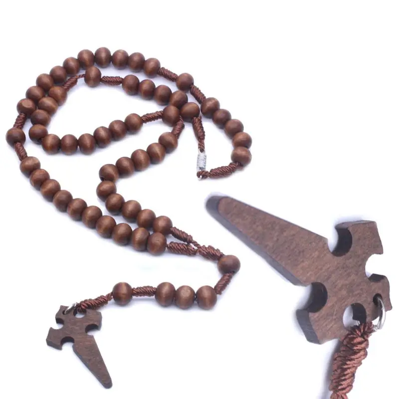 Деревянный молитвенный бисер 6 мм Четки Крест Ожерелье Подвеска плетеная веревка цепь ювелирные изделия аксессуары церковные принадлежности K4UA