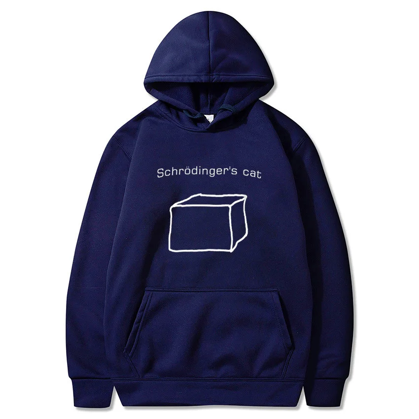 Schrёdinger cat print hoodie мужской осенний и зимний пуловер с длинными рукавами с монстрами юмором математикой умник количественная Физика Наука - Цвет: Тёмно-синий