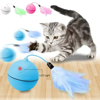 

Random Color,Smart Interactive Cat Toy, Automatic 360 Degree Self-Rotating Ball USB Rechargeable Pet Toy with Detachable Feather