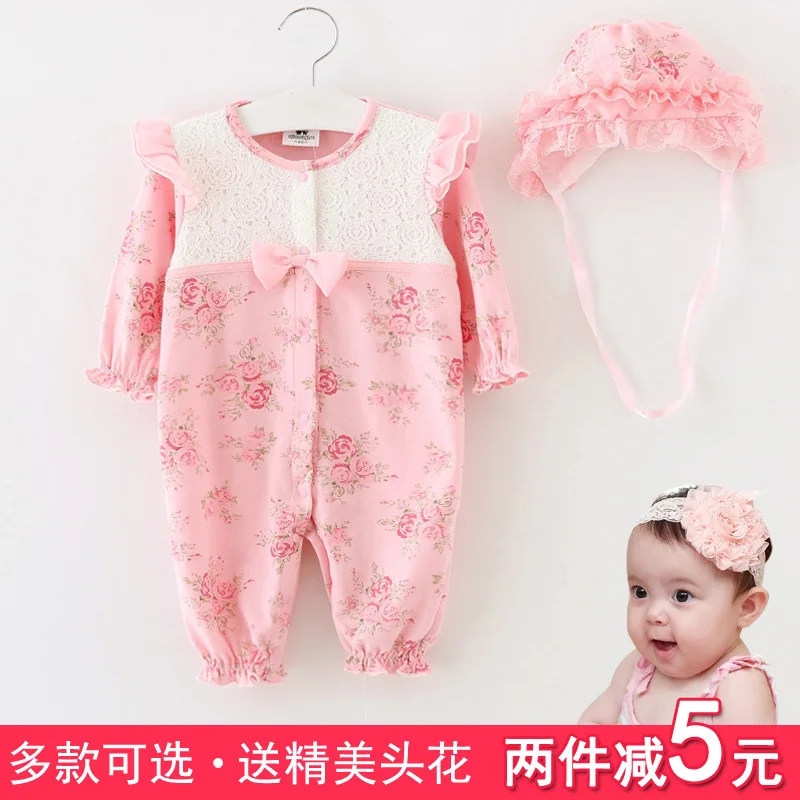

Female Baby Onesie Spring And Autumn Long-sleeve Jumpsuit Infant Month 0-3-6-12 Clothes Princess 0-1-Year-Old Newborns