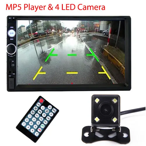 Radio and 4 LED Podofo 2 din автомагнитола " HD Авторадио мультимедийный плеер 2DIN сенсорный экран Авто аудио стерео MP5 Bluetooth USB TF FM камера - Цвет: Radio and 4 LED