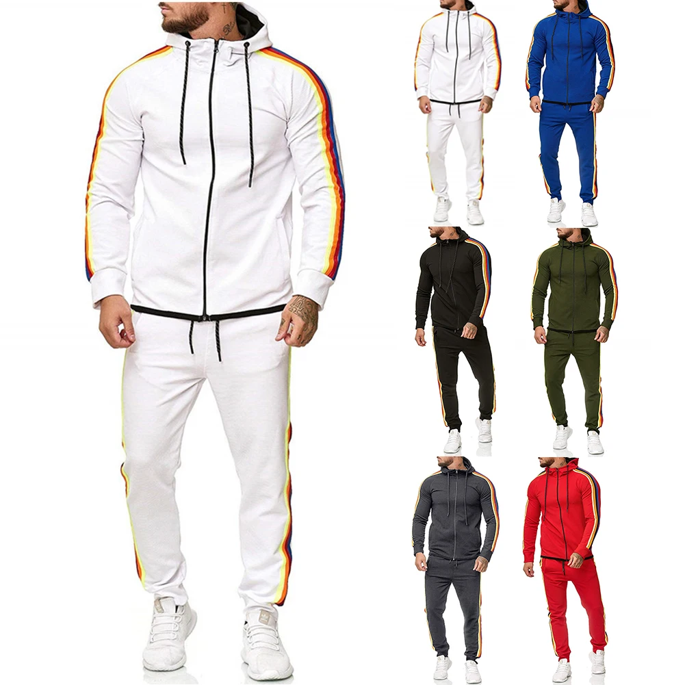 5XL комплекты из 2 предметов спортивный костюм для мужчин бренд осень зима толстовка с капюшоном+ штаны на шнурке мужские полосатые Лоскутные толстовки
