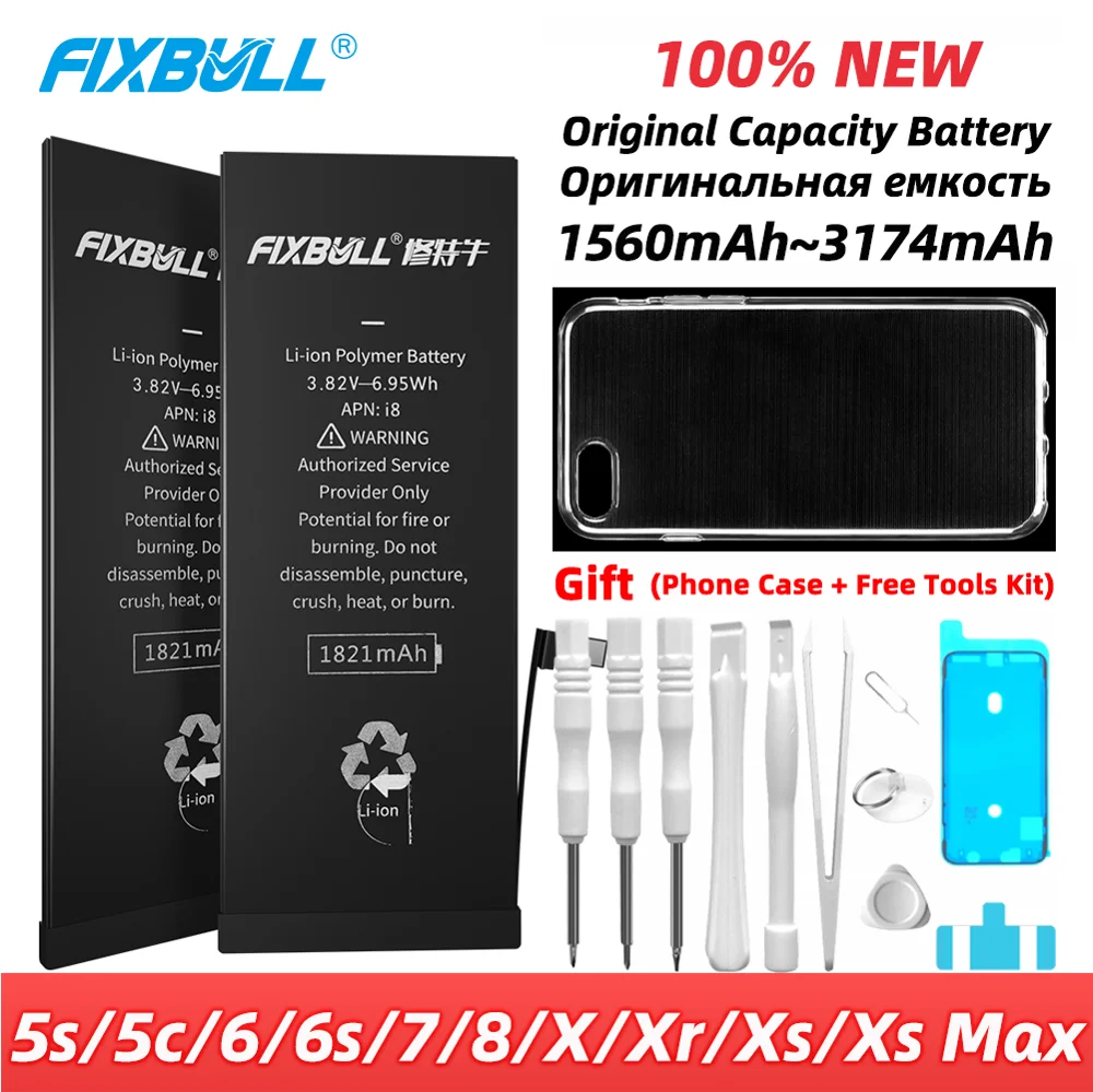 Оригинальный аккумулятор для телефона FIXBULL iPhone 5s 5c 6 6s 7 8 X Xr Xs Max запасная