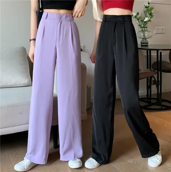 

Summer High Waist Female Suit Pants 2020 New Streetwear Ladies Loose Trousers Casual Women Floor-length Wide Leg Pants