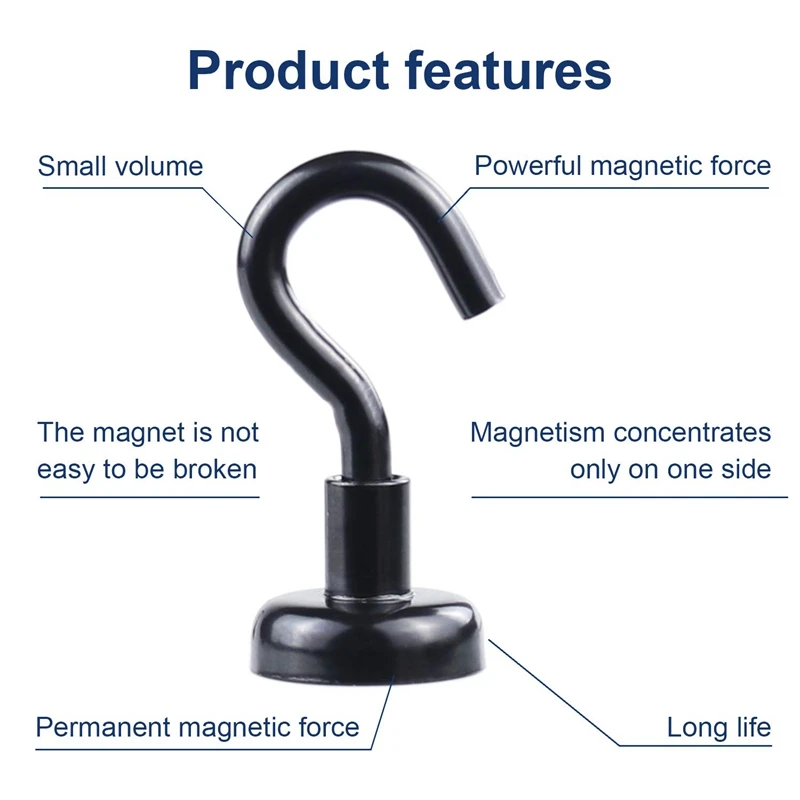 Сверхпрочные черные магнитные крючки, сильный Неодимовый черный магнитный крюк для дома, кухни, рабочего места, офиса и гаража, удерживайте