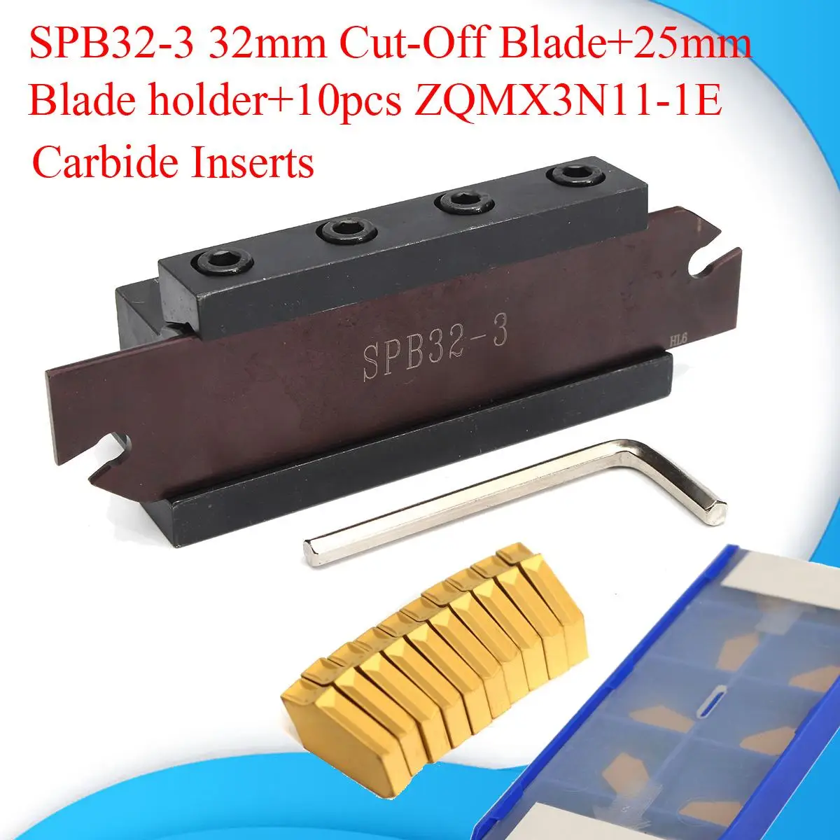 

SPB32-3 Blade Grooving Cut-Off Cutter Holder+Wrench+ZQMX3N11-1E Carbide Insert
