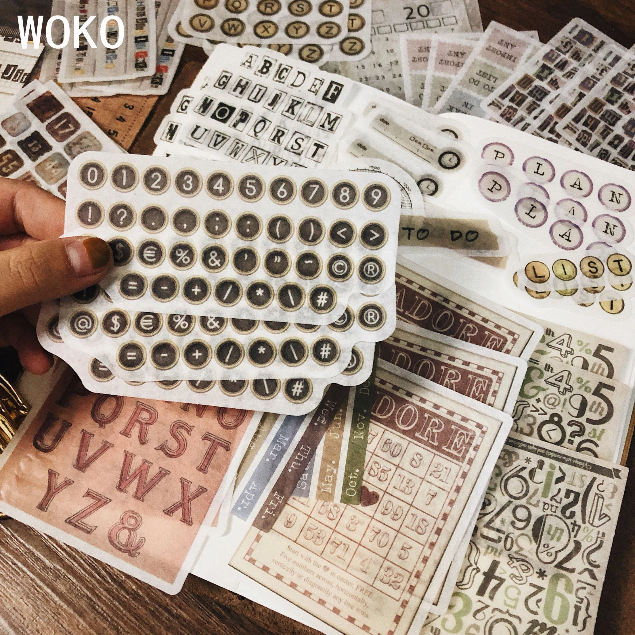 

WOKO 60pcs Retro Graffiti Character Bullet Journal Material Alphabet/Number/Daliy/To Do/Week Plan Deco Sticker DIY Scrapbooking