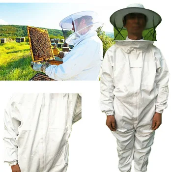 

XXXL Beekeeping Protective Equipment Veil Bee Keeping Full Body Suit Smock White Full Body Bee Remover Gloves