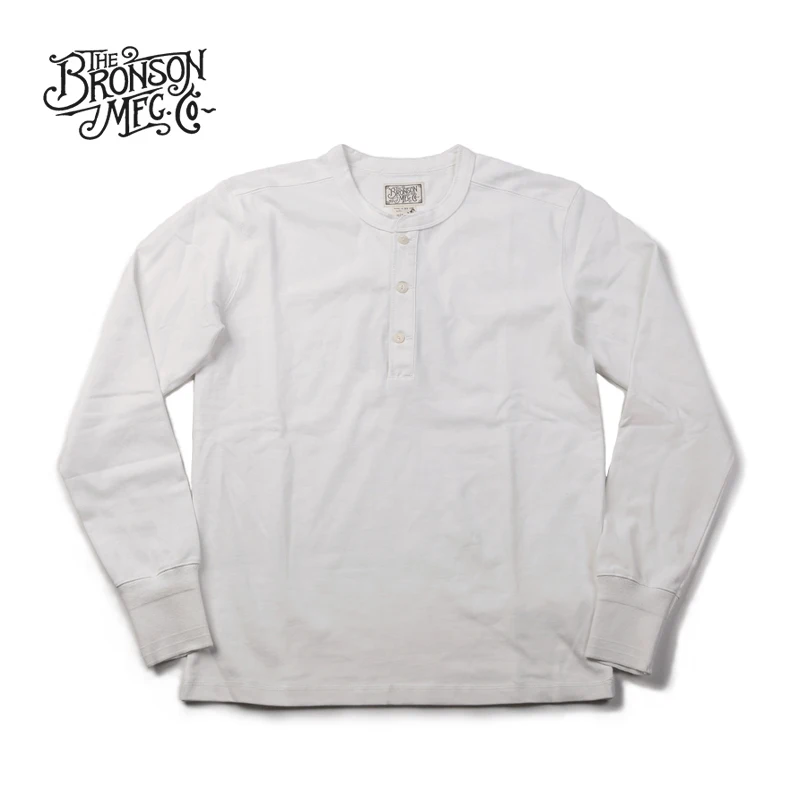 Goede Bronson Henley Shirt Oude Tijd Mens Katoen T shirt Mannen Lange Mouw Tee Slim Fit Tops Casual Vintage Kleding Effen Kleur