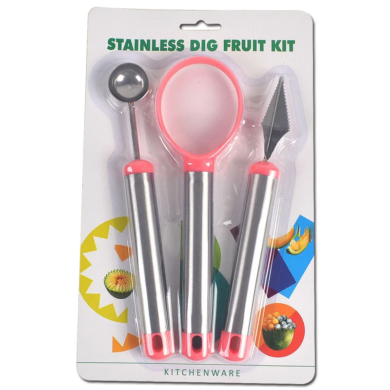Metal Carved Knives Watermelon Cantaloupe Spoon Cocina Multifunctional Fruit Modelling Tools Cuisine Ball 3pcs Kitchen Gadget