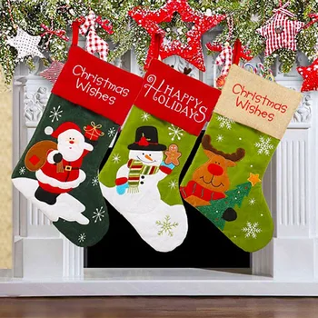 

Embroidered Christmas Socks Christmas Tree Decor Low Pendant Sock Ornaments Kids Candy Bag Hot Sales