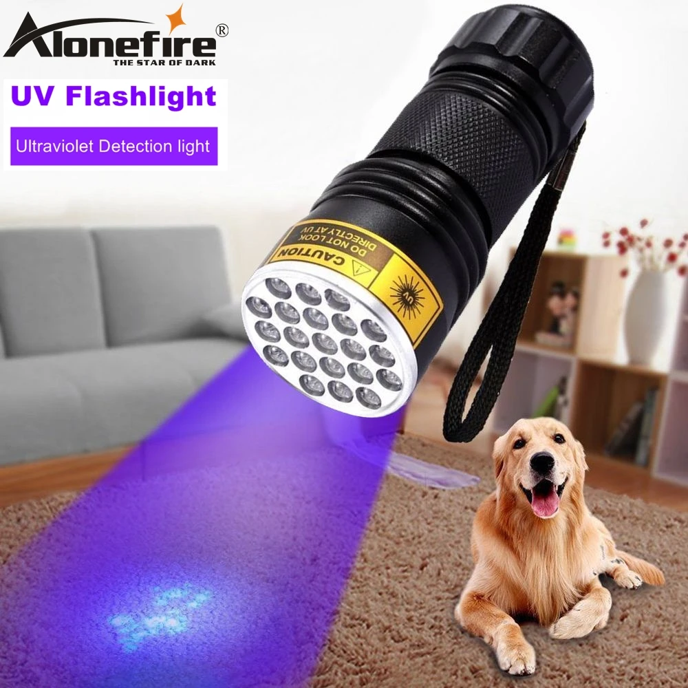 

ALONEFIRE 21 Led Flashlight 395nm Ultra violet light Cat Dog Pet urine Money Travel Hotel Invisible UV Detector flashlight Lamp