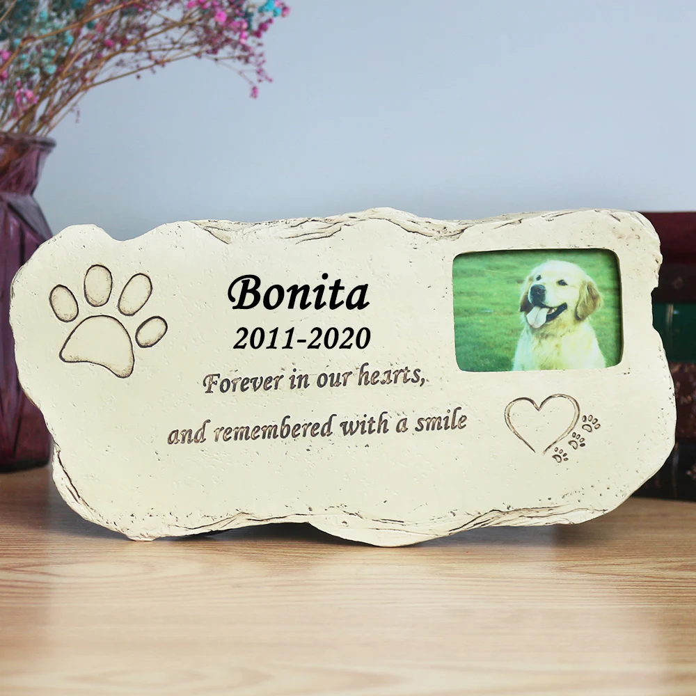 Memorial-Stone Grave Paw-Print Pet Dogs with Photo-Frame Pet-Monument for Cats JSYS Personalized