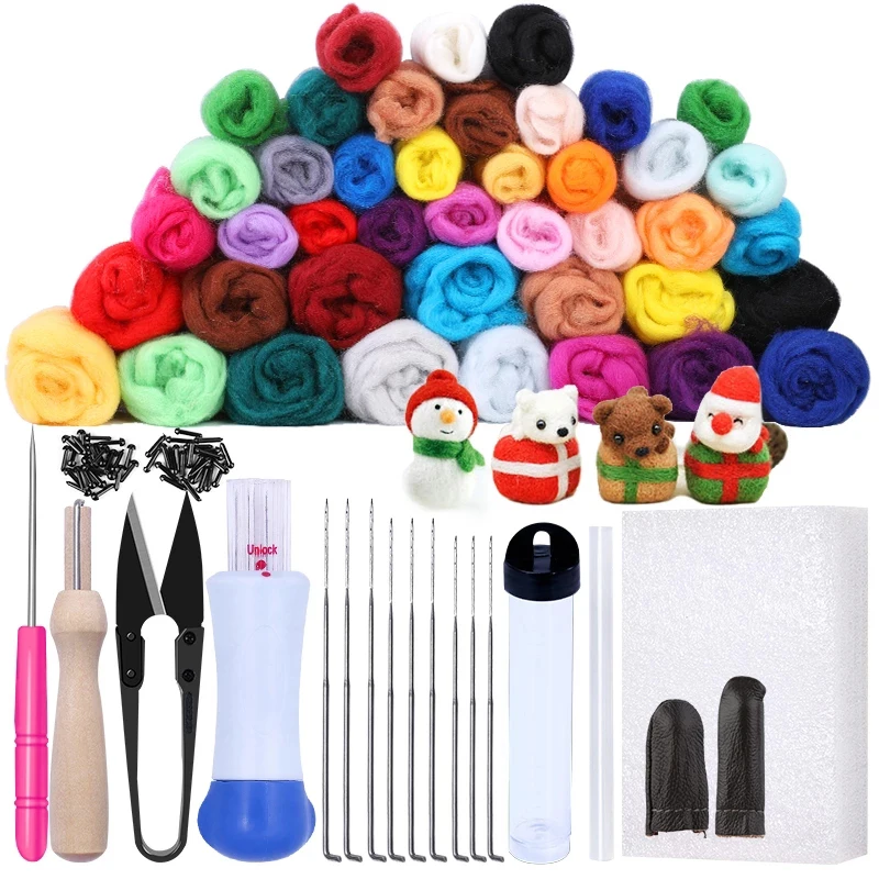 MIUSIE 16/25 Color Needle Felting Kit Wool Felting Tools Handmade Felt Needle Set 7pcs Pack Felting Fabric Materials Accessories