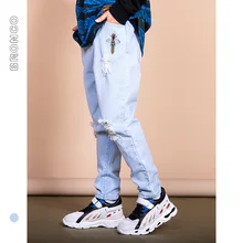 BC/штаны для мальчиков детские джинсы новые стильные джинсы с дырками в Корейском стиле для девочек детские брюки с вышивкой средних и больших размеров