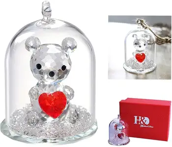 

H&D Crystal Bear In A Dome Figurine Collection Wall Hanging Ornament Statue Animal Collectible Gift For Birthday/Christmas Day