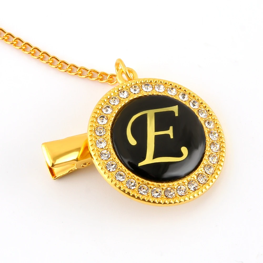 26 Initial Letters Bling Bling Pacifier Clip Baby Boy Girl Pacifier Chain Holder Infant Dummy Clip Safe Metal Chain