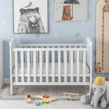 

Convertible Design Baby Cot With Mattress 3-Level Adjustable Bed Base All-Round Protection Toddler Bed Baby Bedroom Furniture