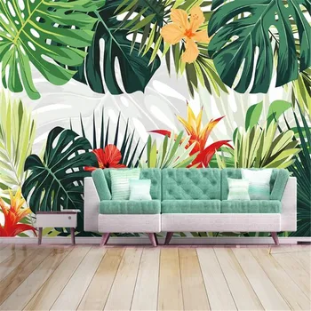 

Milofi custom 3D wallpaper mural hand-painted tropical plant leaves modern minimalist TV background wall decorative painting