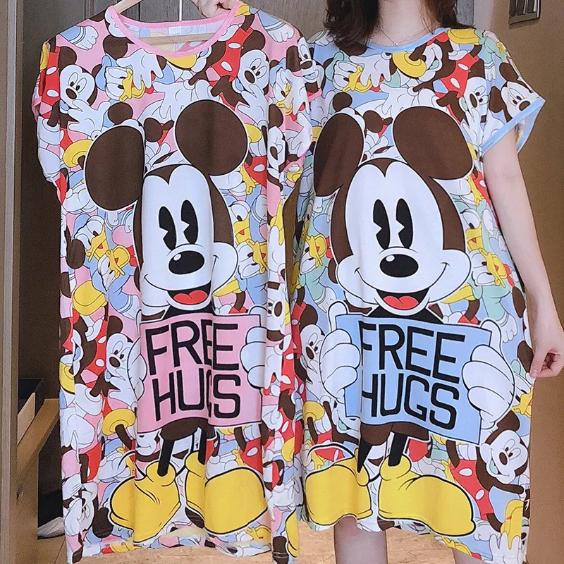 Kreslený myš minnie tisk noc šaty nový ženy noční košile volné krátce rukáv sleepshirts noční košile líbezný noční košile