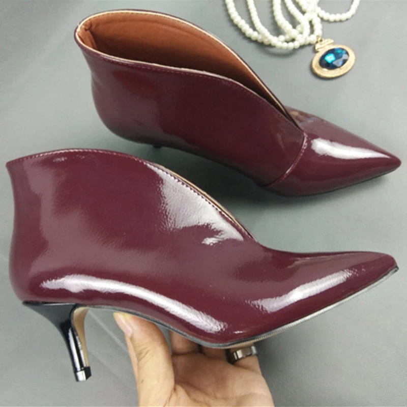 XGRAVITY/популярные ботинки из лакированной кожи на высоком каблуке с v-образным вырезом элегантная женская обувь из змеиной кожи на высоком каблуке короткие женские ботильоны S072