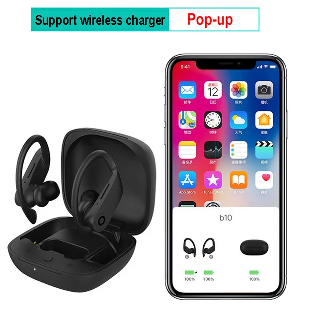 Pop-up wireless B10 True TWS беспроводные наушники Bluetooth 5,0 спортивные наушники с Ушными крючками водонепроницаемые наушники Беспроводная зарядка стерео гарнитура PK Q62 - Цвет: Pop-up wireless