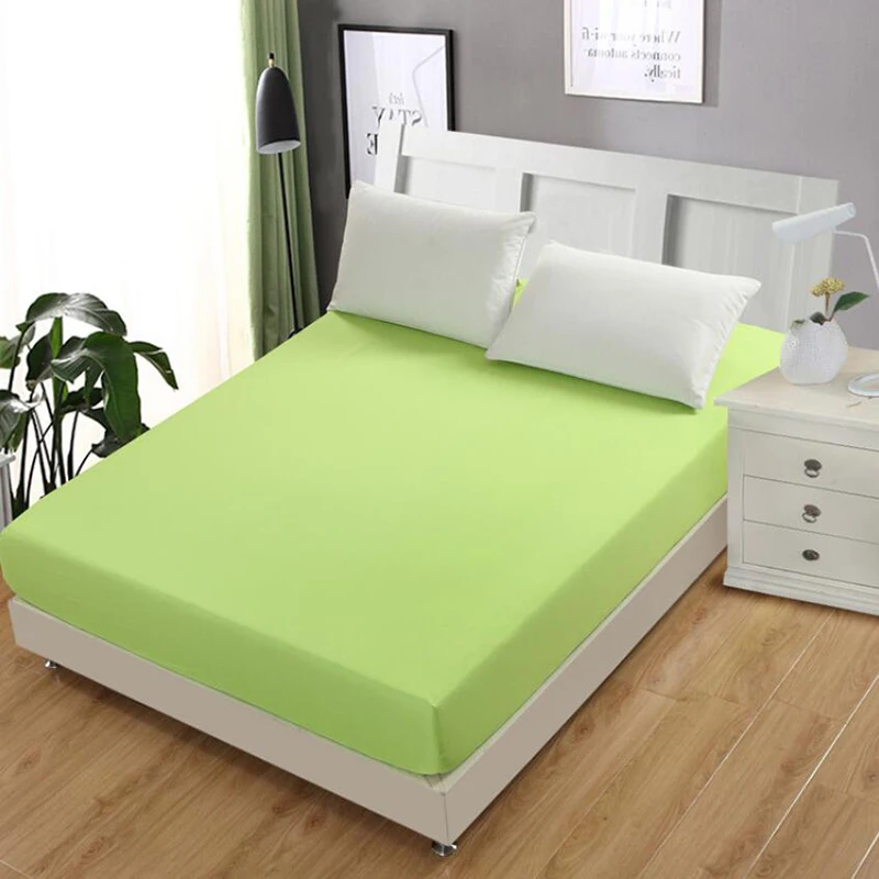 Hotel Non-slip Fitted Sheet Home Bed Sheet Fitted Sheet Bed Cover Elastic Band Mattress Cover Bedding Bedspread Bed Protector - Цвет: Green