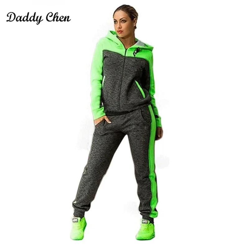 

Women sporting suit fashion patchwork tracksuit Hooded cotton Casual sportwear Pink track suits pant twinset 2 piece set 4XL 3XL